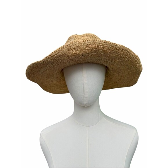 J.Crew Straw Sun Hat Natural Tan Black Band S-M Wide Brim Beach Summer Classic main image 4